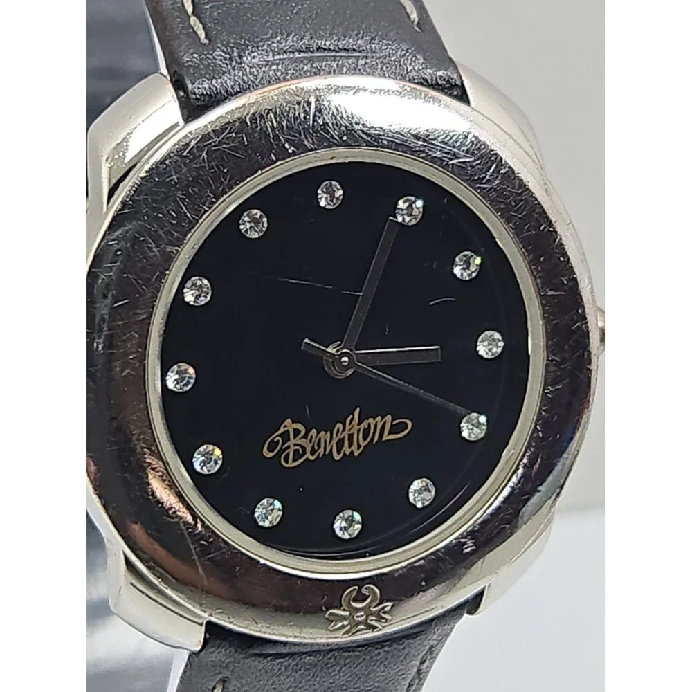 Vintage United Colors Benetton Womens Quartz Watch Black Gemmed Dial New Battery